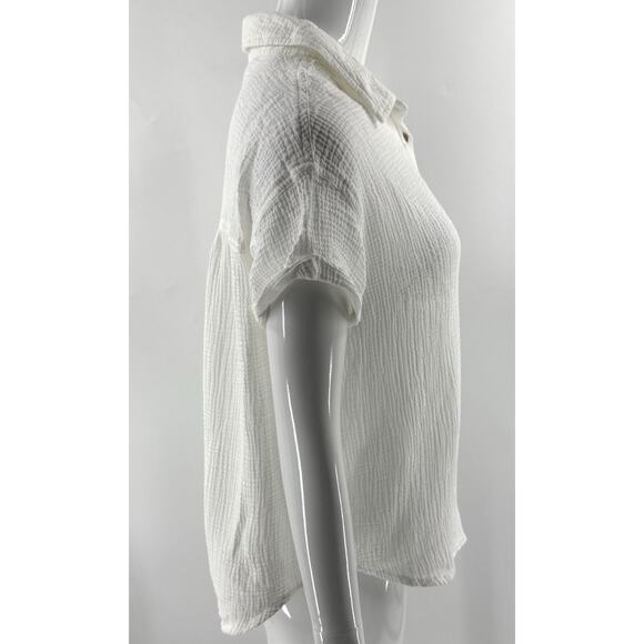 Vanilla Star Button Up Top Size Medium White Gauze Cotton Relaxed Fit Shirt - Picture 3 of 7